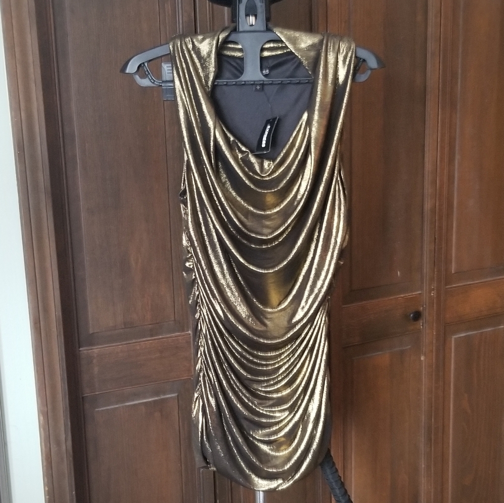 Express Gold Slinky Ruched Top